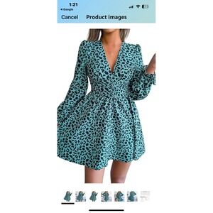 The Vivette Dress Blue Green Animal Print Dress Size X-large